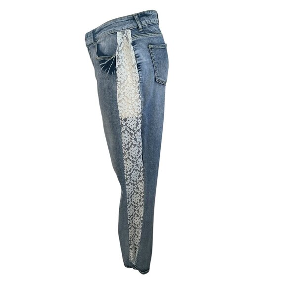 Women's Blue Jeans with Lace Detail - Picture 9 of 12